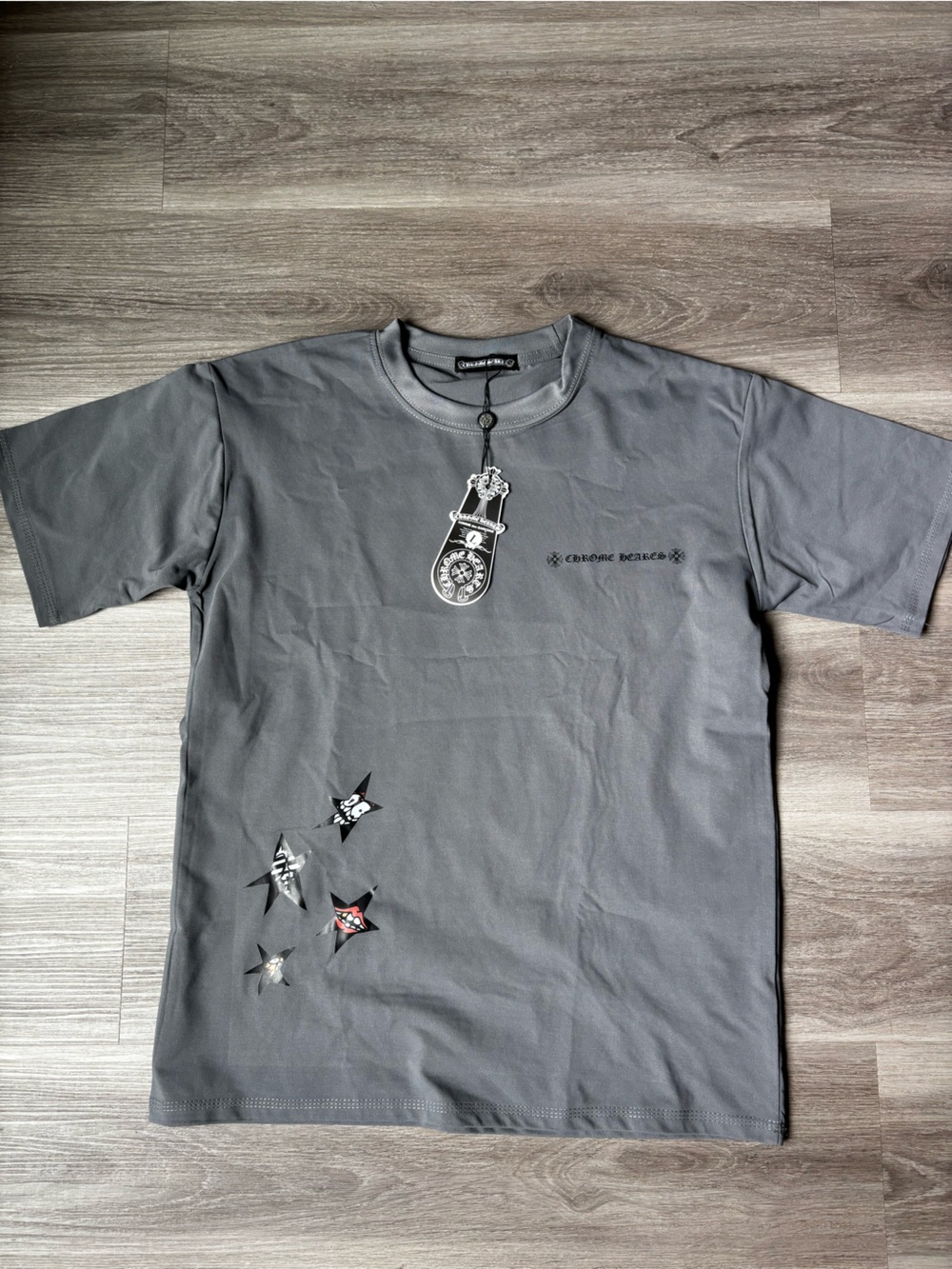 Chrome Hearts Gray Graphic Tee with Black Emblem